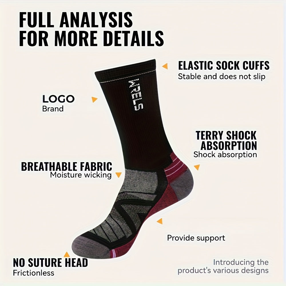 WRELS Wool Hiking Socks, High-Ankle Outdoor Sports Socks with Terry Sole & Reinforced Stitching, Breathable Wool for Running Cycling Yoga, 1 Pair, 4 Colors /Striped, Suitable for Fitness Basketball Football Wear
