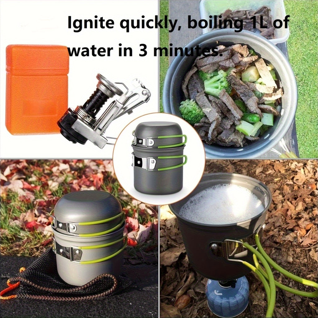 Camping Set Pot Stove Set Outdoor Portable Ultra Light Picnic Stove Cookware Equipment (Stove Cookware) Combination Set