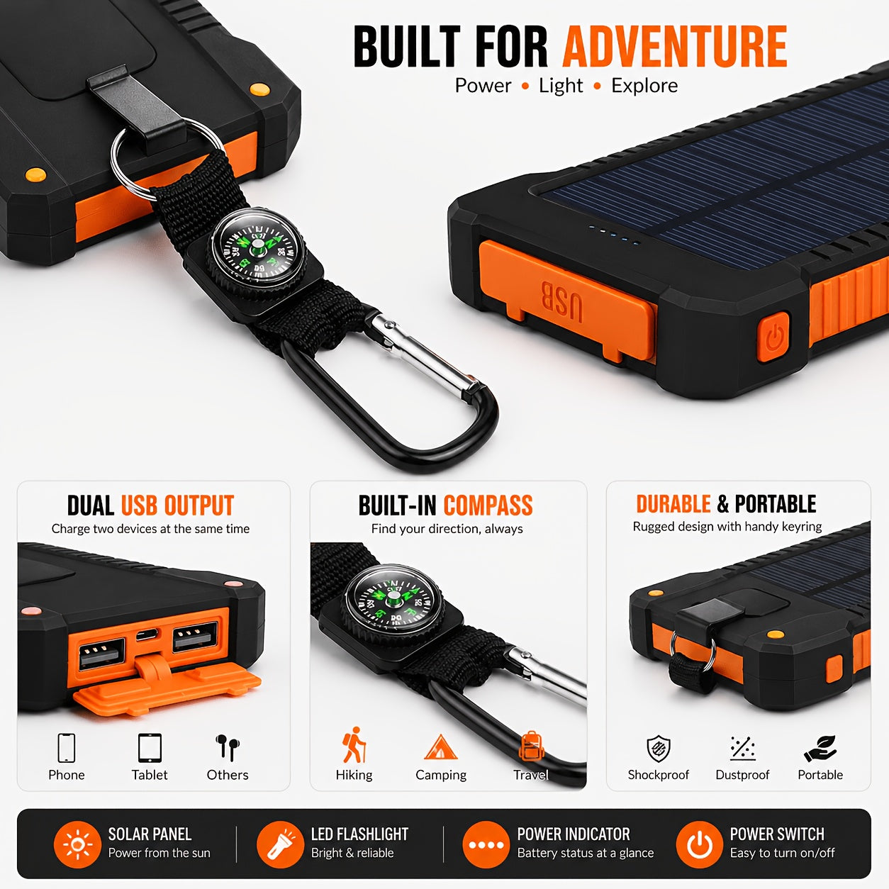 10000Mah Solar Power Bank