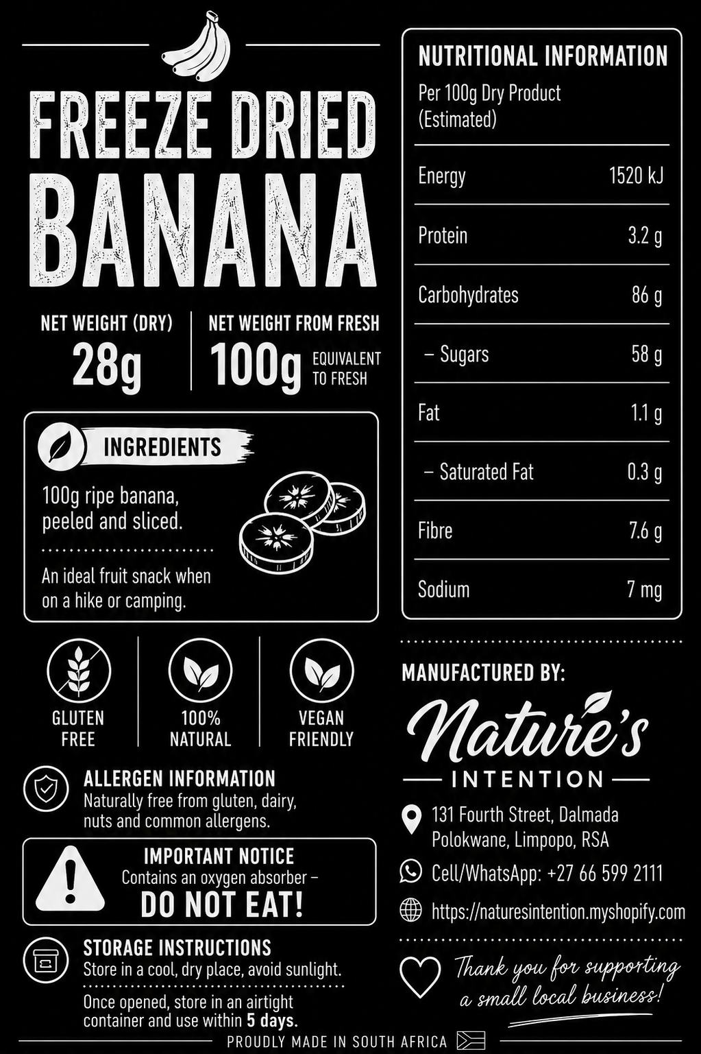 Freeze Dried Banana - Fruit Snack Pack