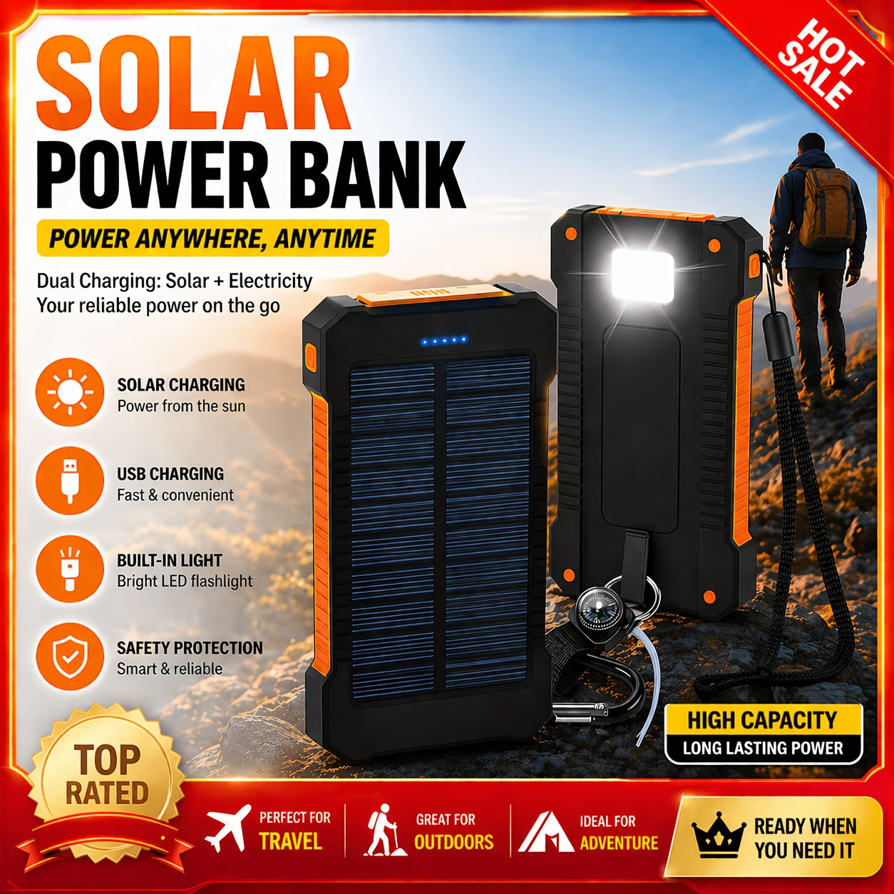 10000Mah Solar Power Bank