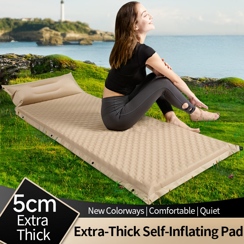 Khaki Single/Double, 1 Automatic Inflatable Sleeping Pad, Outdoor Portable Camping Mat, Tent Ground Mat, Inflatable Pad, Self-Inflating Sleeping Pad, 8cm Thick Car Inflatable Sleeping Pad