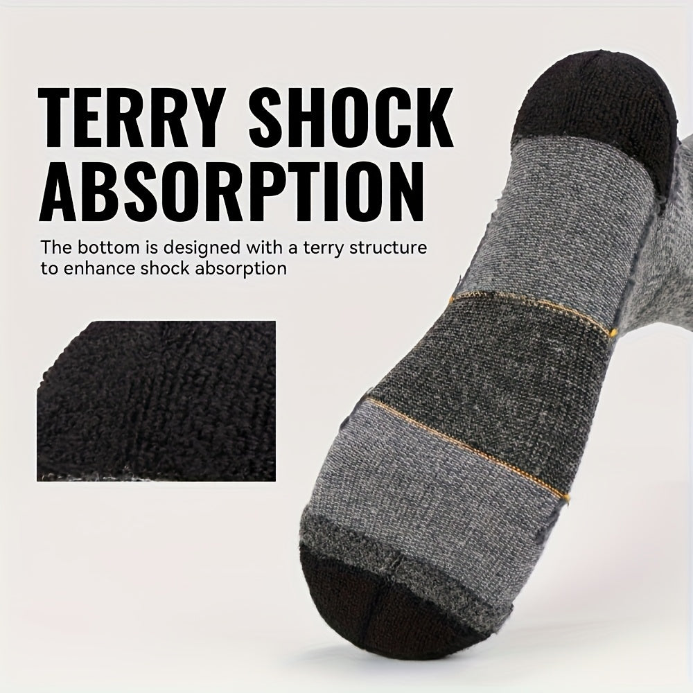 WRELS Wool Hiking Socks, High-Ankle Outdoor Sports Socks with Terry Sole & Reinforced Stitching, Breathable Wool for Running Cycling Yoga, 1 Pair, 4 Colors /Striped, Suitable for Fitness Basketball Football Wear