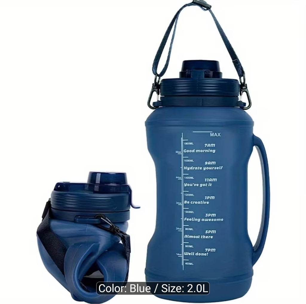 2L Water Bottle - Foldable Silicon, Collapsible water bottle - with straw