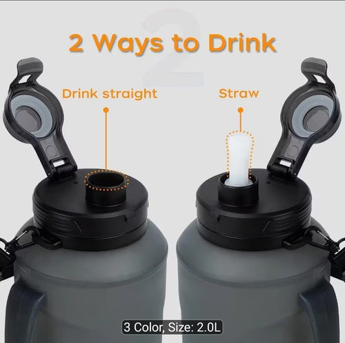 2L Water Bottle - Foldable Silicon, Collapsible water bottle - with straw