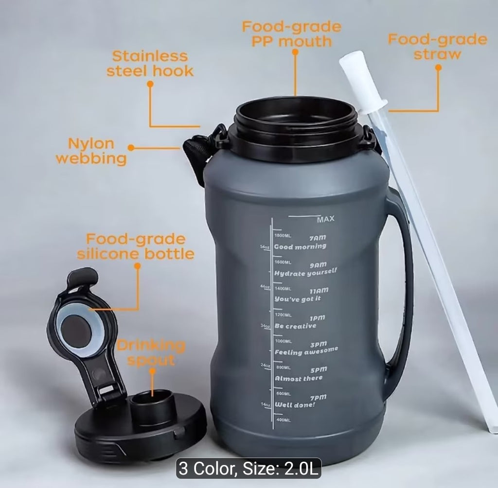 2L Water Bottle - Foldable Silicon, Collapsible water bottle - with straw