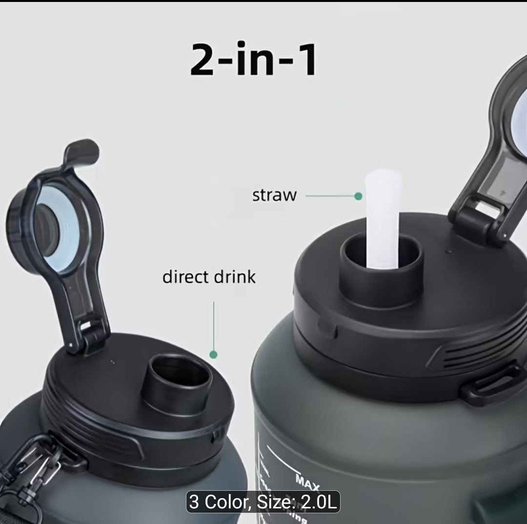 2L Water Bottle - Foldable Silicon, Collapsible water bottle - with straw